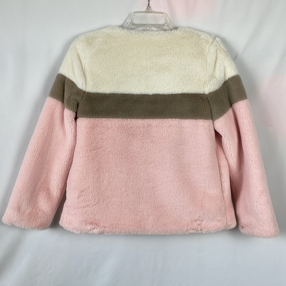 Cat & Jack Stylish Pink Taupe and Ivory Girls Faux Fur Jacket - Size Large 10/12 - Picture 5 of 10